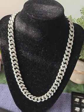 Pave Iced Out Cuban Link Necklace in Silver Over Brass